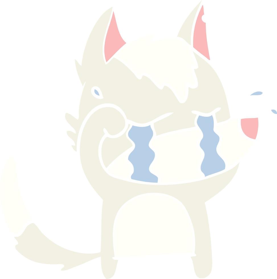 flat color style cartoon crying wolf rubbing eyes vector