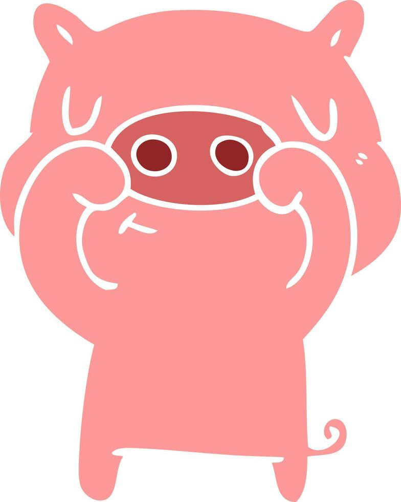 flat color style cartoon content pig vector