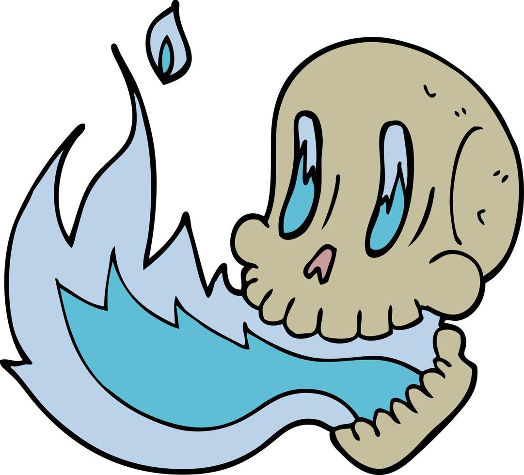cartoon doodle flaming skull vector