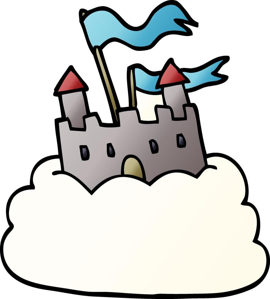 cartoon doodle castle on cloud vector