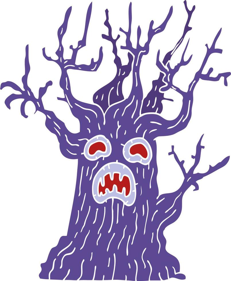 caricatura, garabato, espeluznante, árbol vector