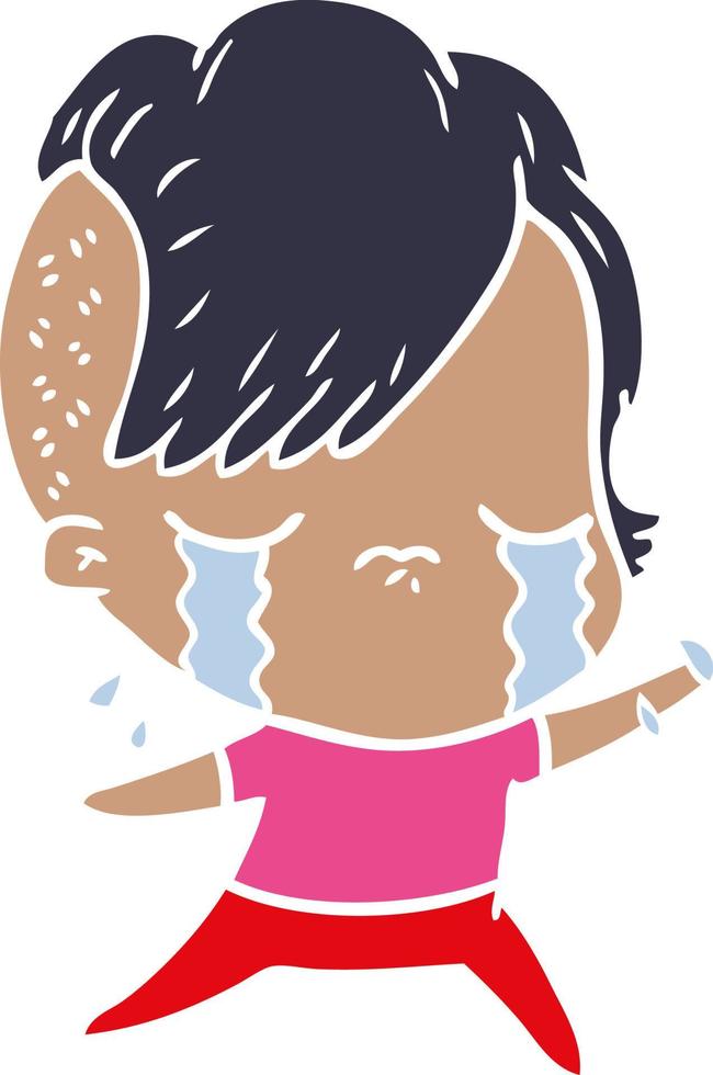flat color style cartoon crying girl vector