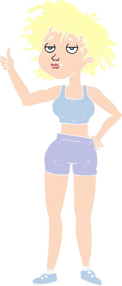 flat color illustration of a cartoon tired gym woman vector