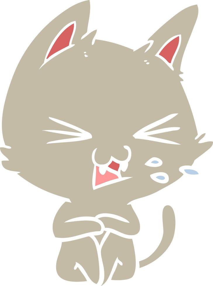 flat color style cartoon cat hissing vector