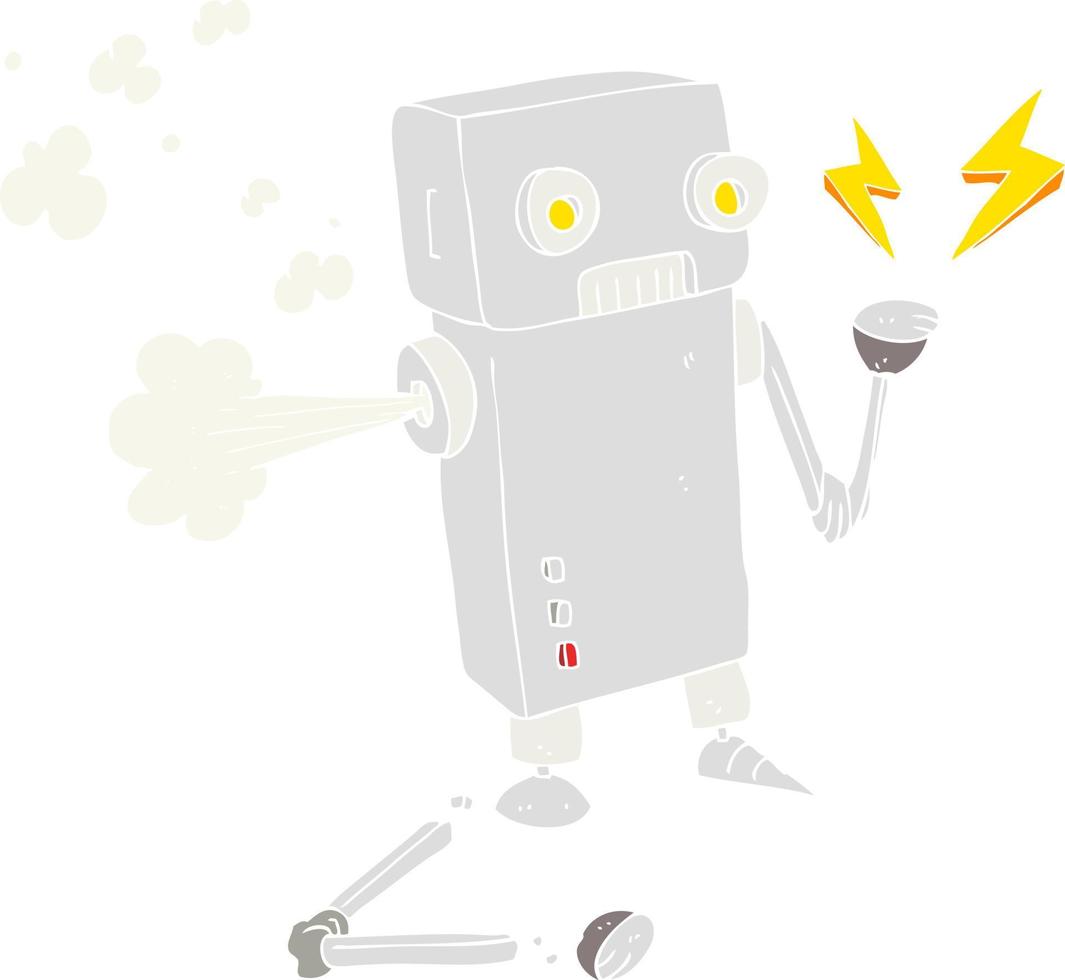 flat color illustration of a cartoon broken robot vector