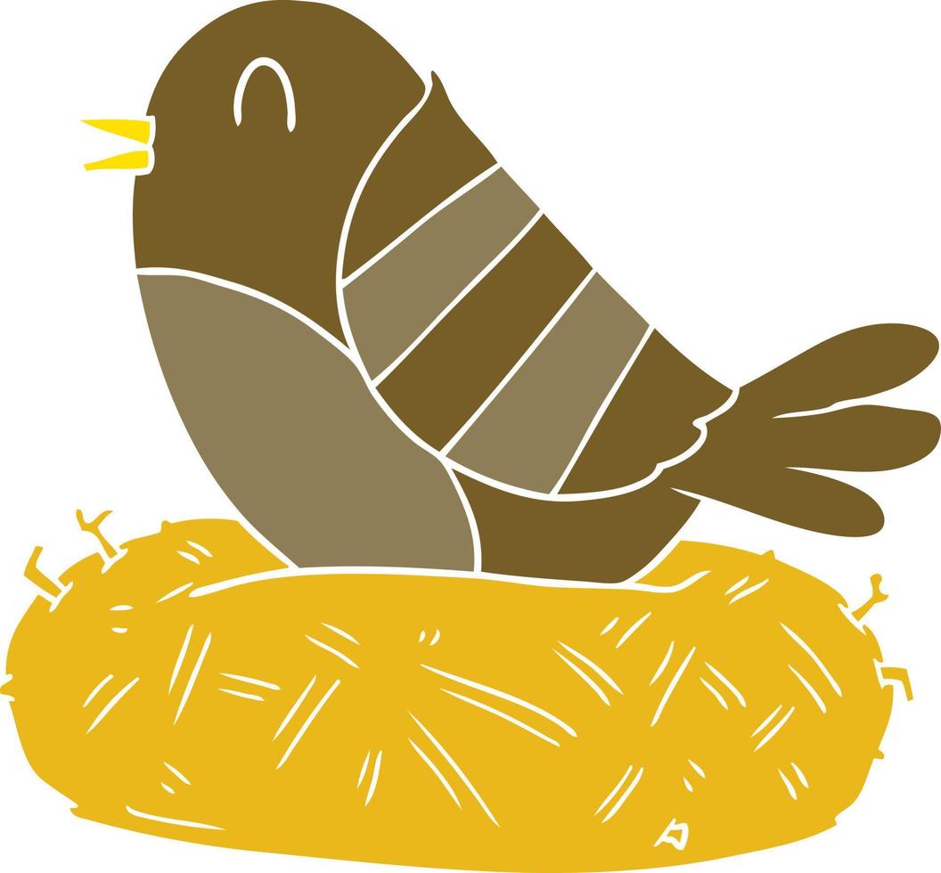 flat color style cartoon bird in nest vector