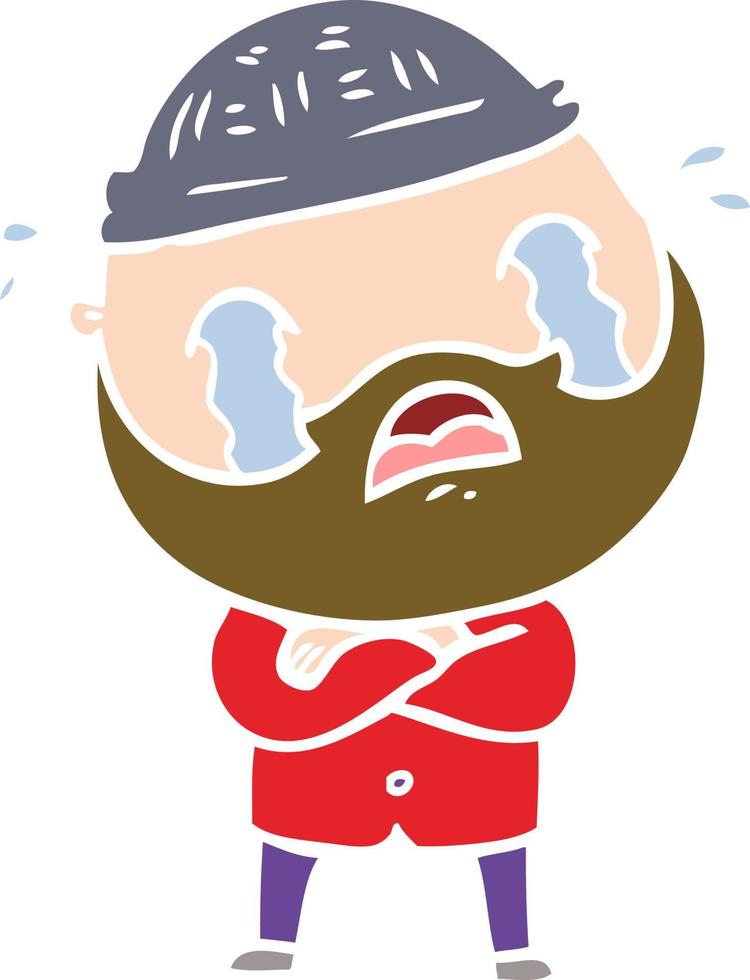 flat color style cartoon bearded man crying vector