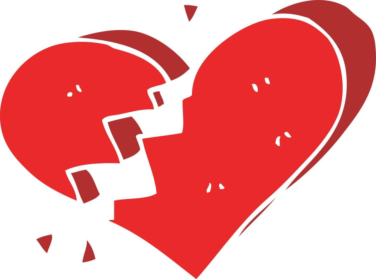 flat color illustration of a cartoon broken heart vector