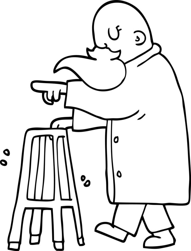 line drawing cartoon old man pointing vector