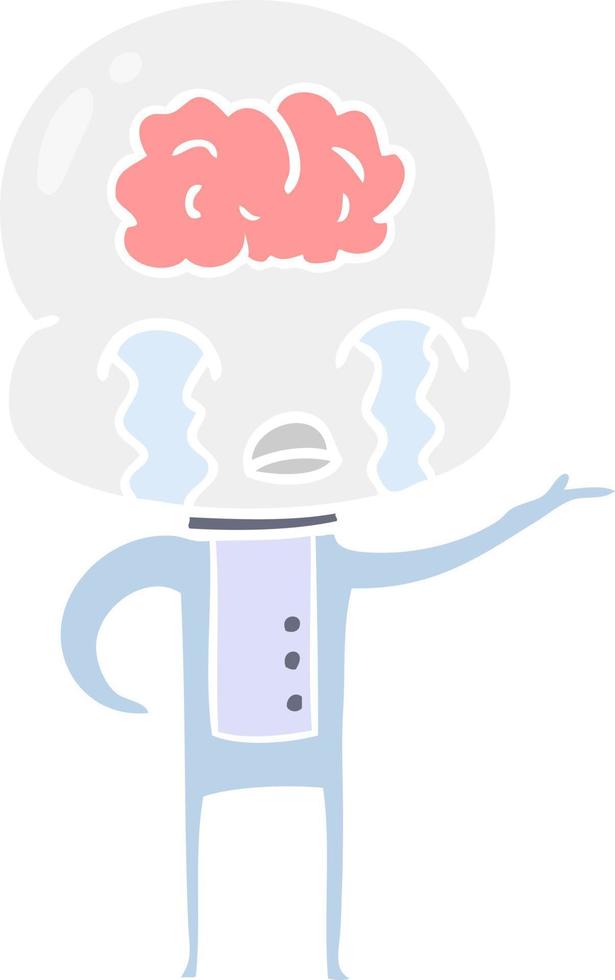 flat color style cartoon big brain alien crying vector
