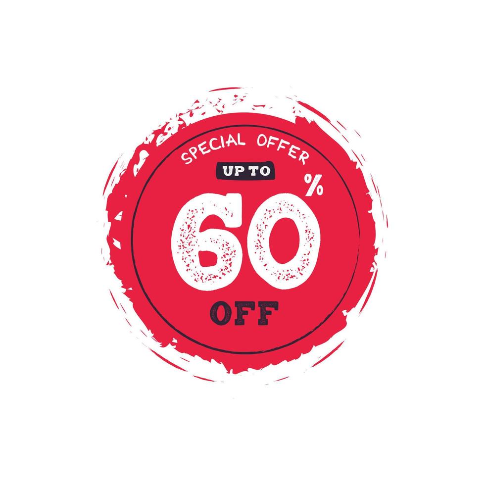 Percent of sale, up to 60 off, isolated sticker, poster design template, discount banner, vector illustration