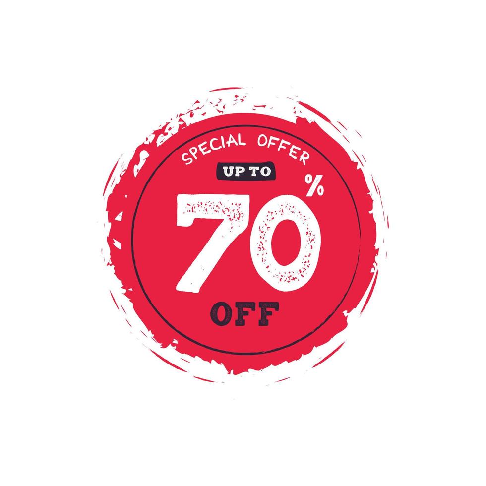 Percent of sale, up to 70 off, isolated sticker, poster design template, discount banner, vector illustration