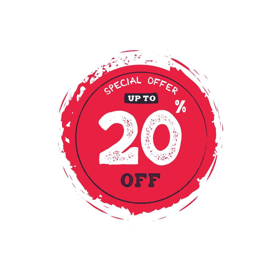 Percent of sale, up to 20 off, isolated sticker, poster design template, discount banner, vector illustration