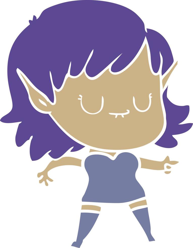 happy flat color style cartoon elf girl vector