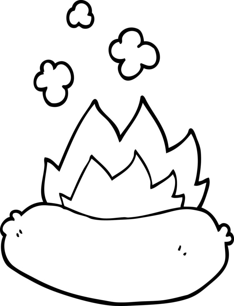 line drawing cartoon burning sausage vector