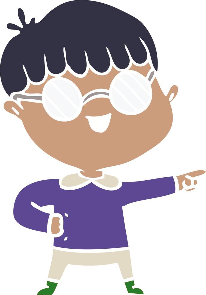 niño de dibujos animados de estilo de color plano con gafas vector