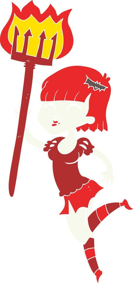 flat color illustration of a cartoon devil girl vector