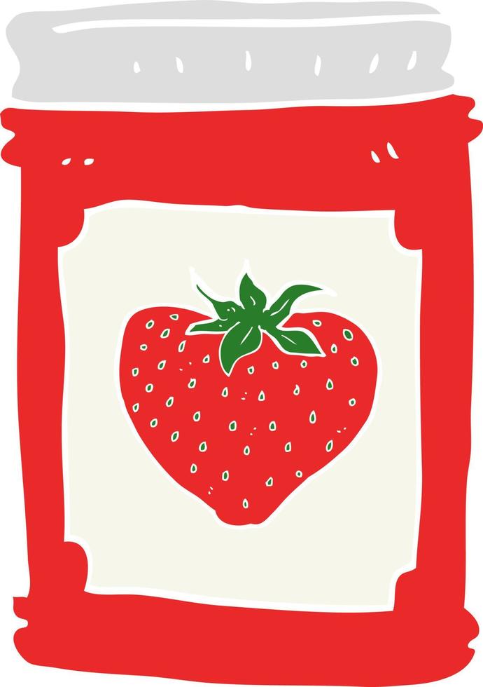flat color illustration of a cartoon strawberry jam jar vector