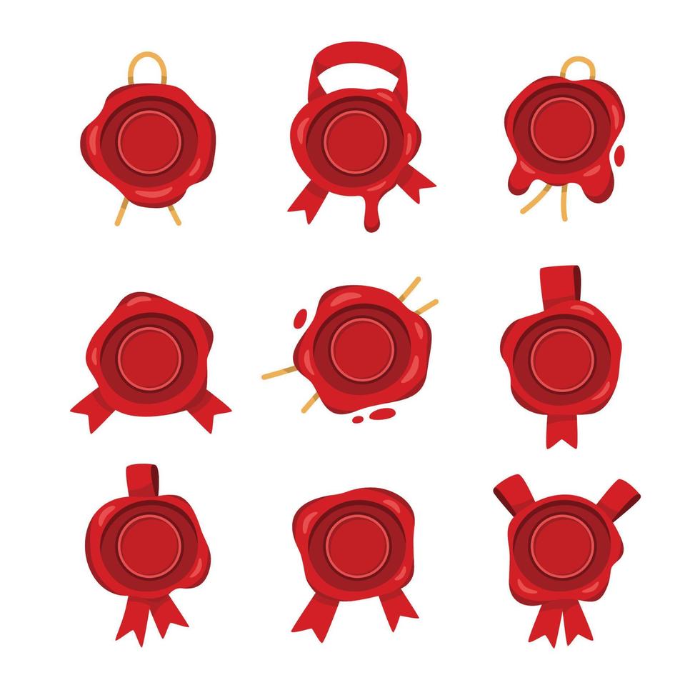 conjunto de iconos de sello de cera con color rojo vector