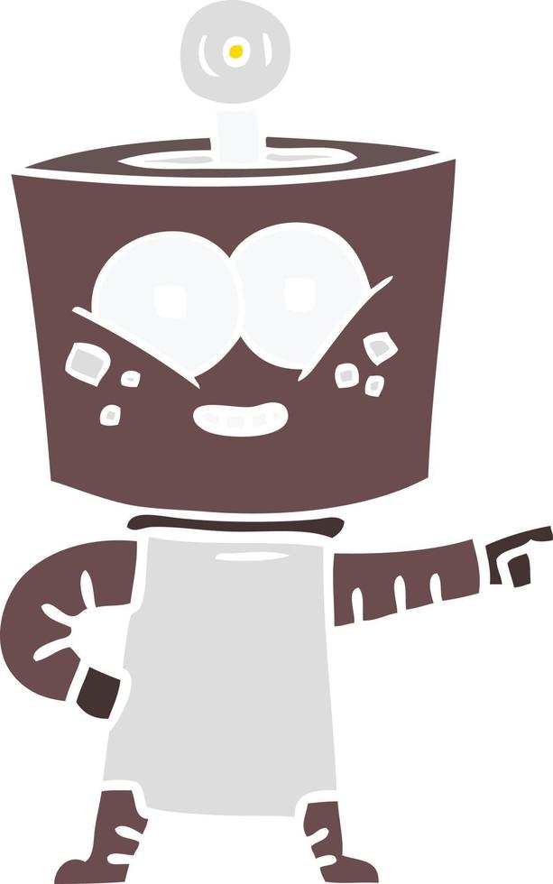 happy flat color style cartoon robot pointing vector