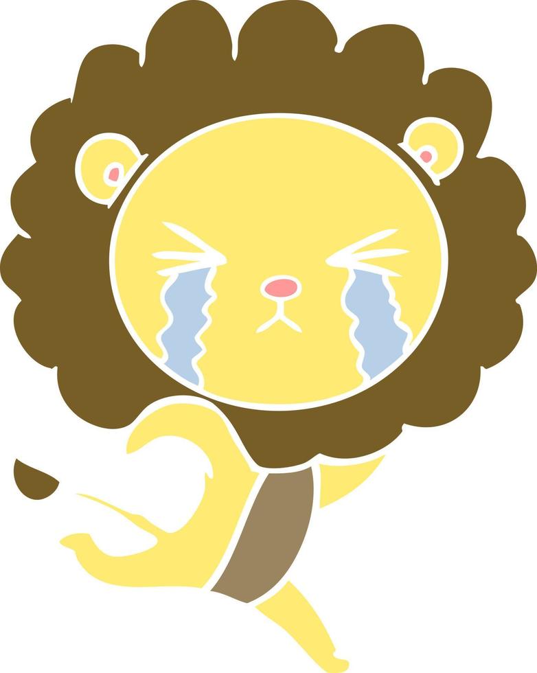 flat color style cartoon crying lion running away vector