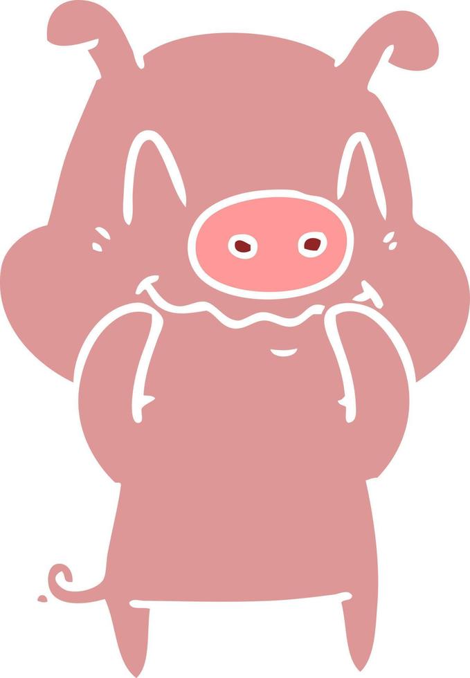 nervous flat color style cartoon pig vector