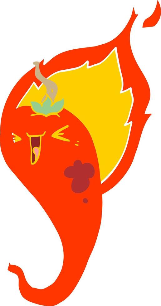 flat color style cartoon flaming hot chili pepper vector