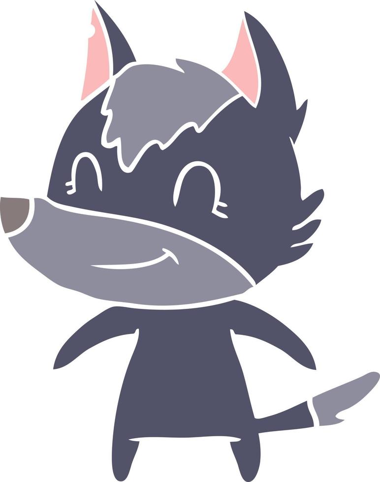 friendly flat color style cartoon wolf vector