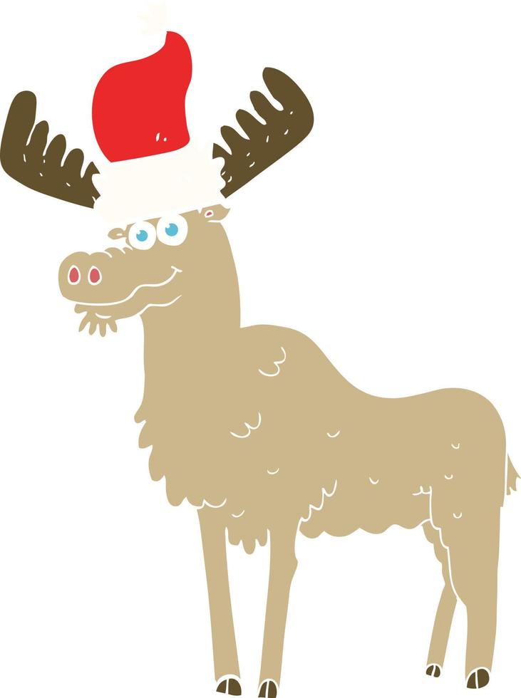 flat color illustration of a cartoon christmas moose vector