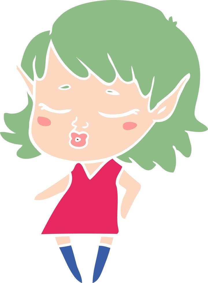 pretty flat color style cartoon elf girl vector