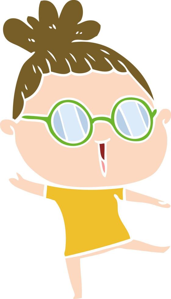 mujer de dibujos animados de estilo de color plano con gafas vector