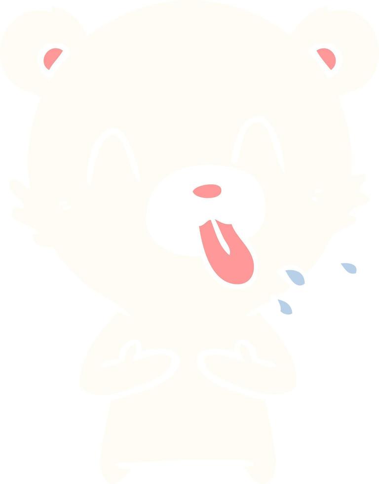 rude flat color style cartoon polar bear sticking out tongue vector