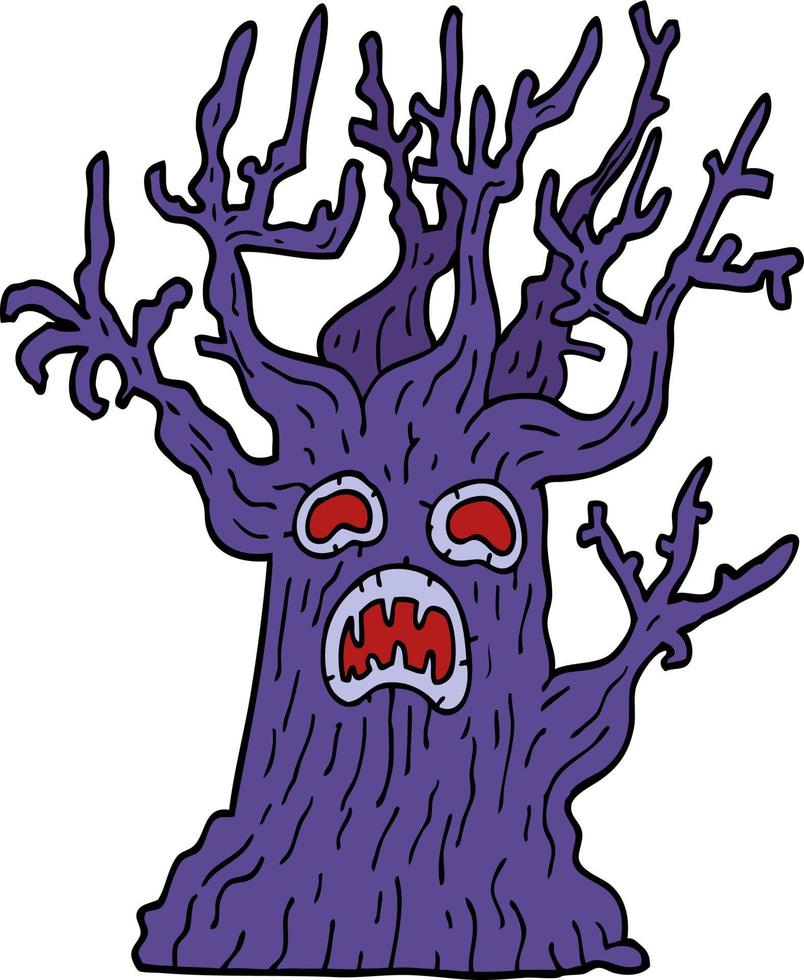 cartoon doodle spooky tree vector