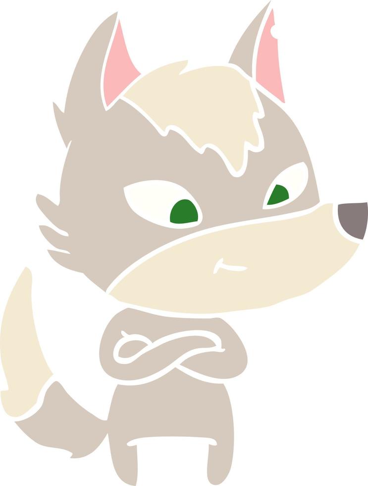 friendly flat color style cartoon wolf vector