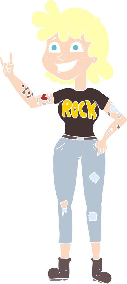 ilustración de color plano de una chica de rock de dibujos animados vector