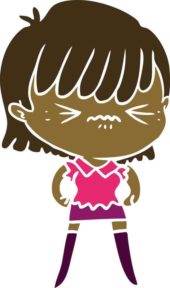 annoyed flat color style cartoon girl vector