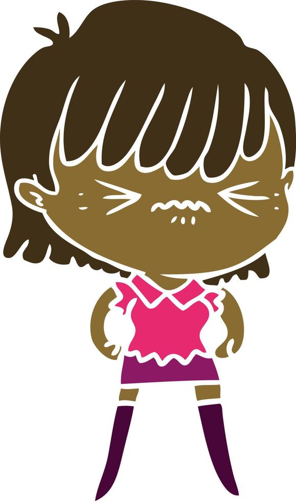 niña de dibujos animados de estilo de color plano molesto vector