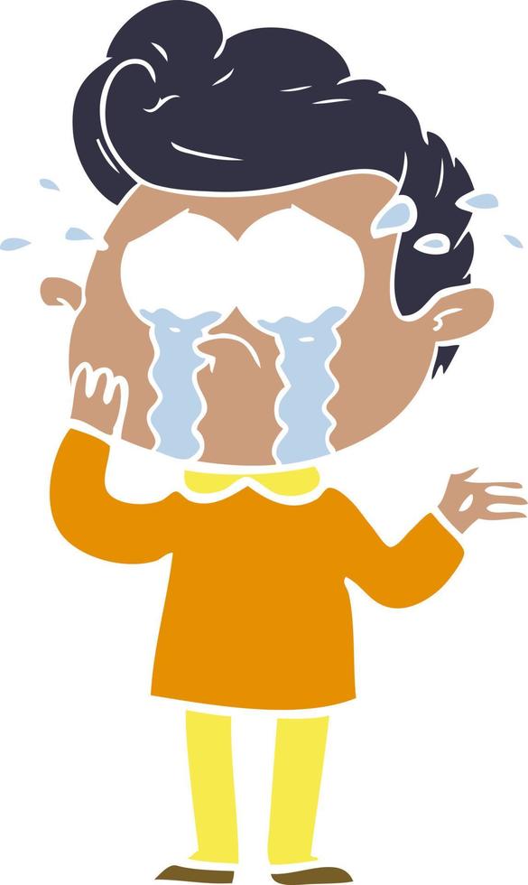 flat color style cartoon worried crying man vector