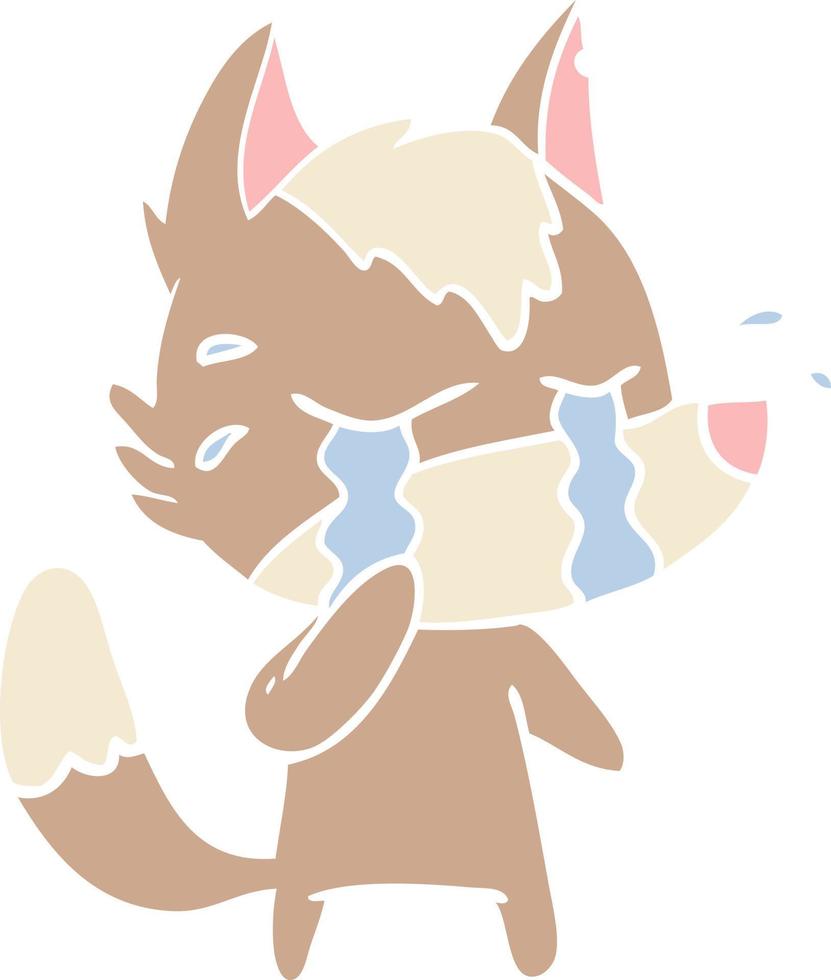 flat color style cartoon crying wolf vector