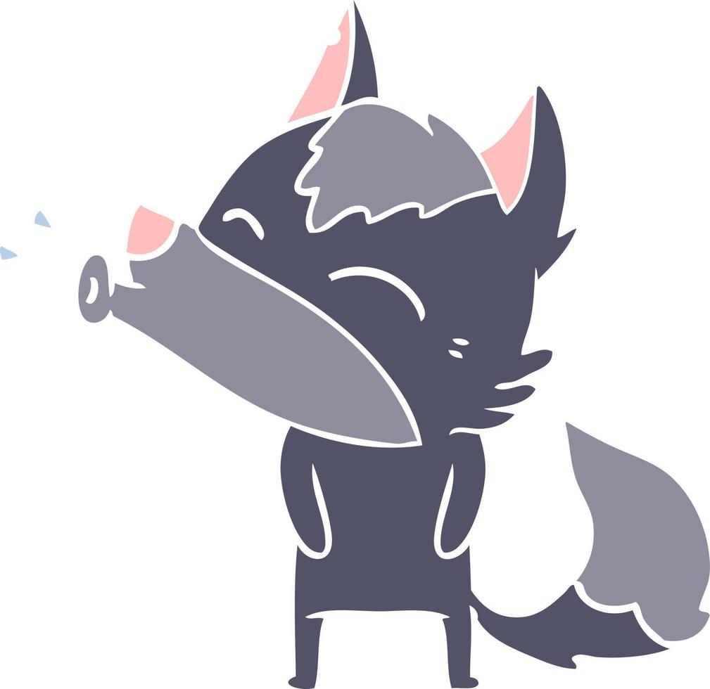 howling wolf flat color style cartoon vector