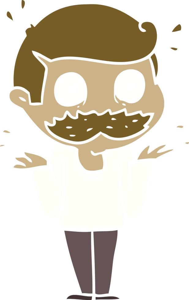 flat color style cartoon man with mustache shocked vector