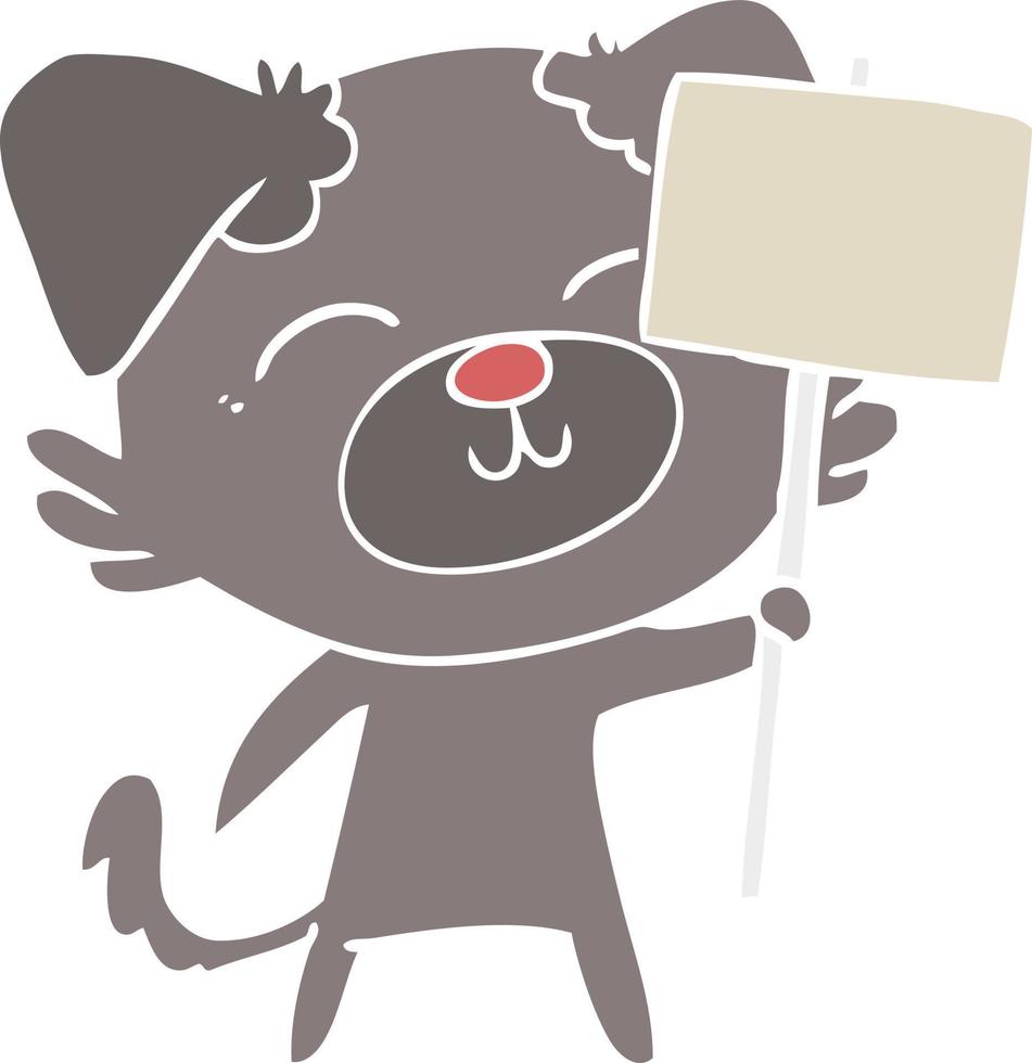 flat color style cartoon dog with protest sign vector