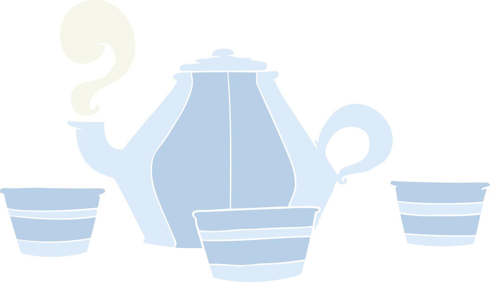 flat color style cartoon teapot and cups vector