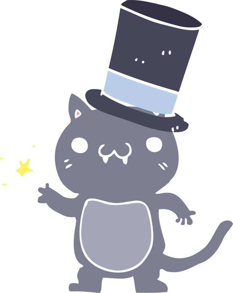 gato de dibujos animados de estilo de color plano con sombrero de copa vector