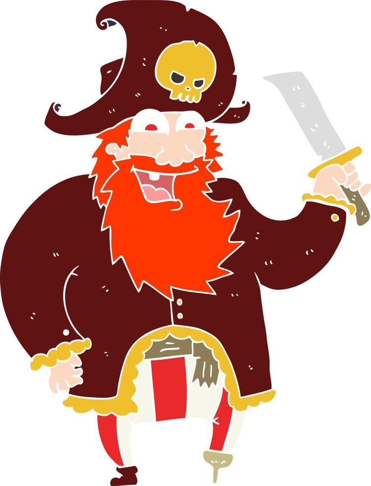 ilustración de color plano de un capitán pirata de dibujos animados vector