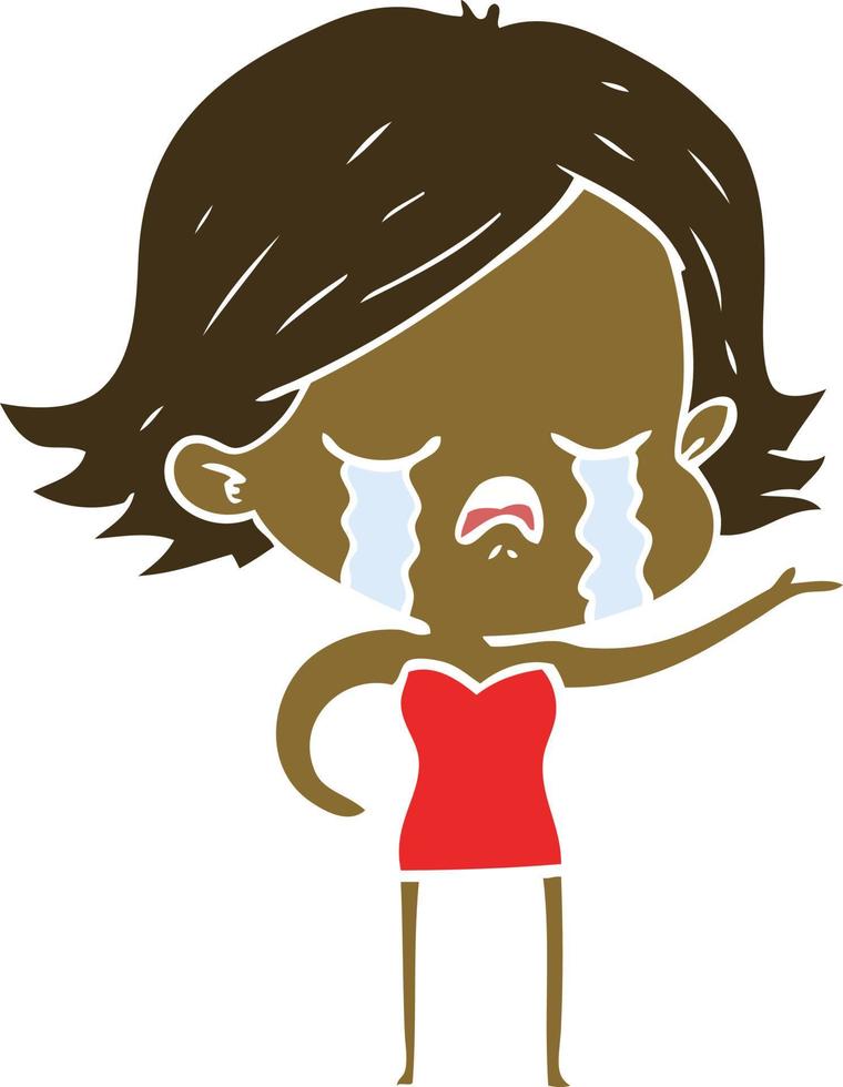 flat color style cartoon girl crying vector