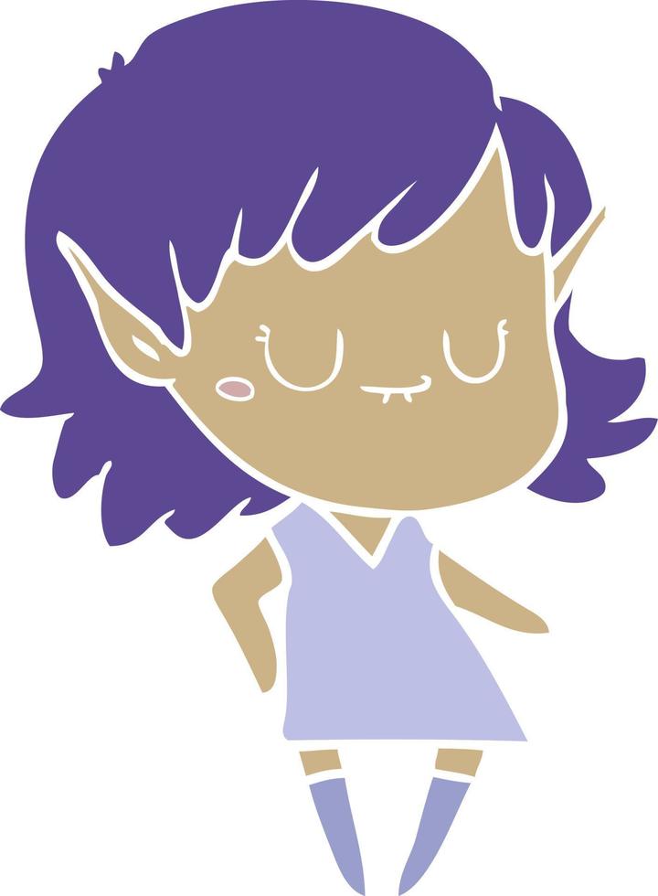 happy flat color style cartoon elf girl wearing dress vector