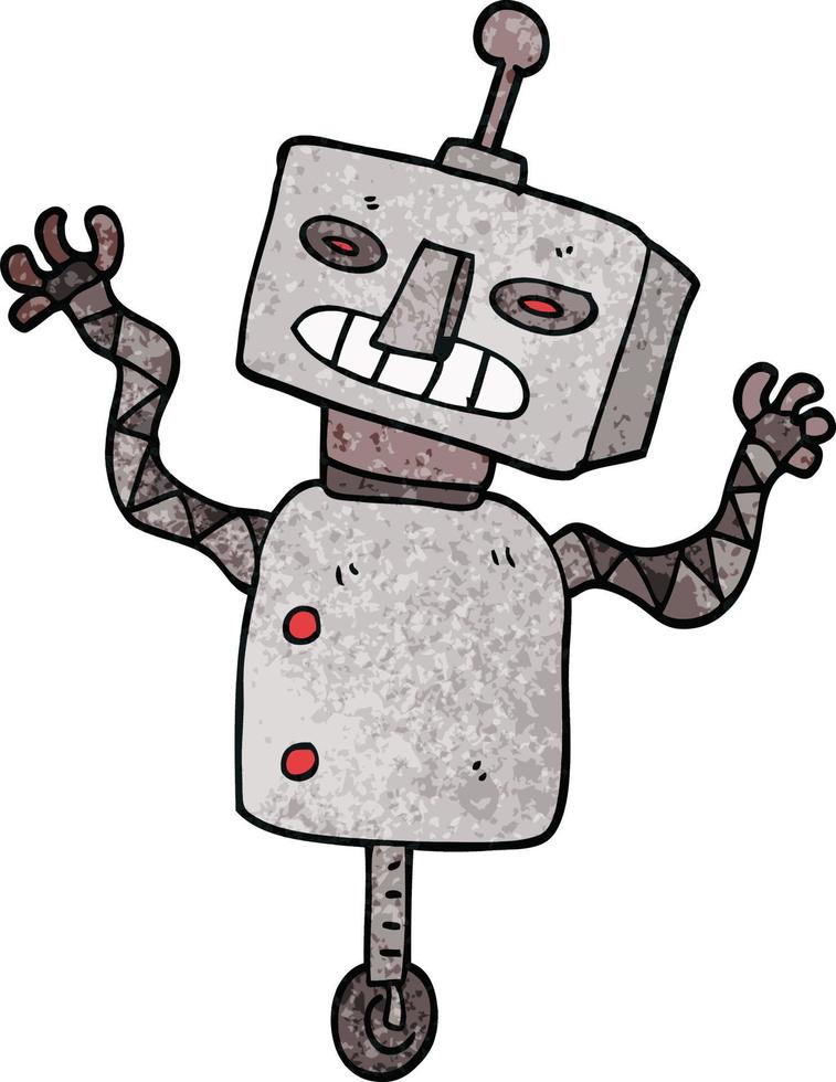 cartoon doodle robot on wheel vector