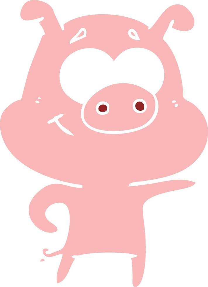 flat color style cartoon pig pointing vector