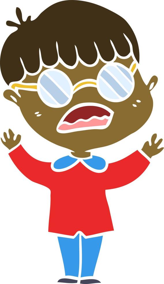 niño de dibujos animados de estilo de color plano con gafas vector